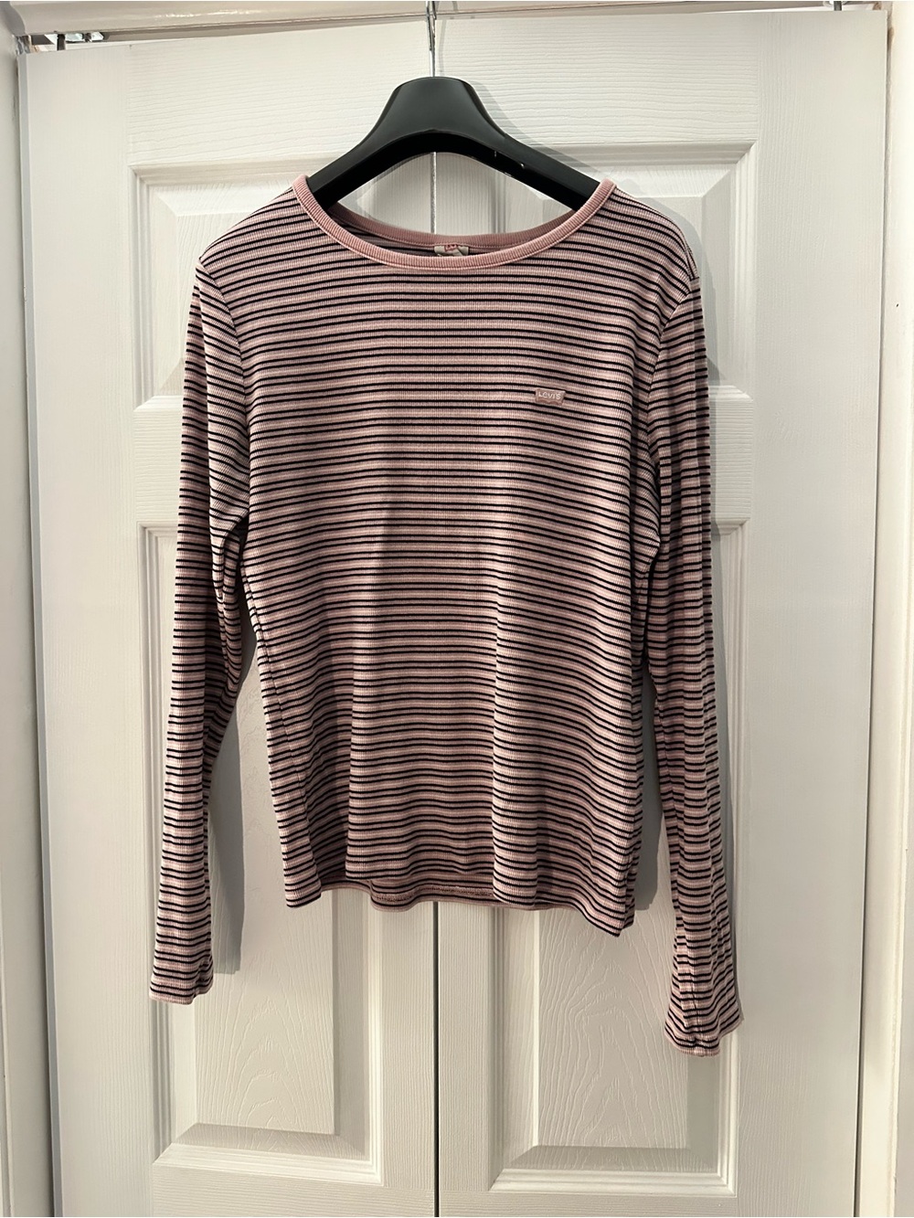 Levi’s Pink and Black Striped Long-Sleeve Crewneck Top